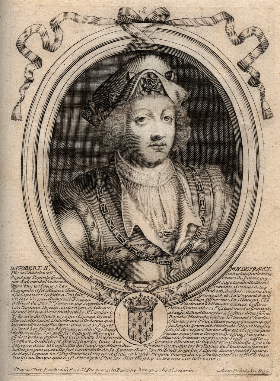 Portrét Dagoberta II., krále franků z roku 711a 716 - Dagoberta II. (676-679), krále Austrasie - rytina z 