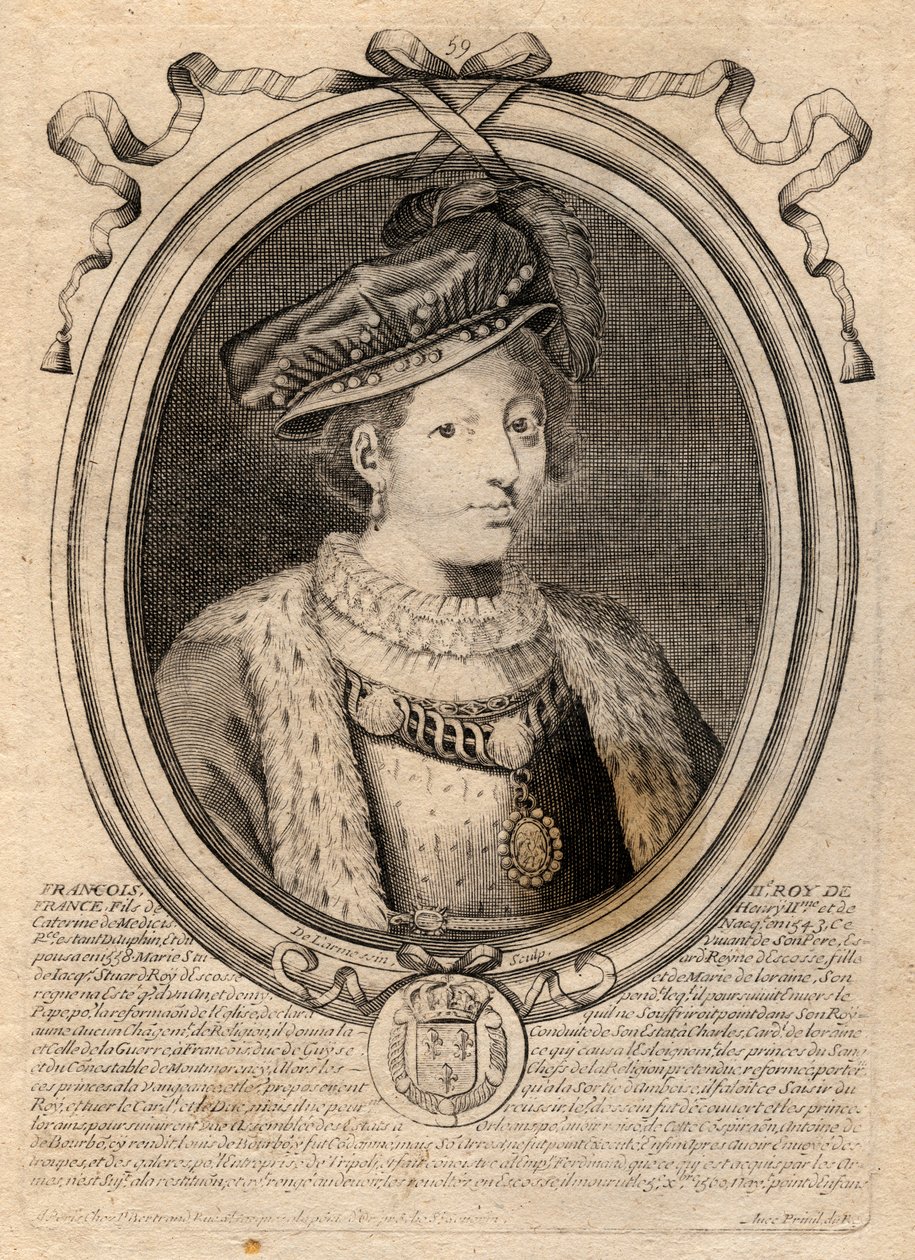 Portrét Francoise II (1544-1560) francouzského krále - Francois (František) II (1544-60) - rytina z 