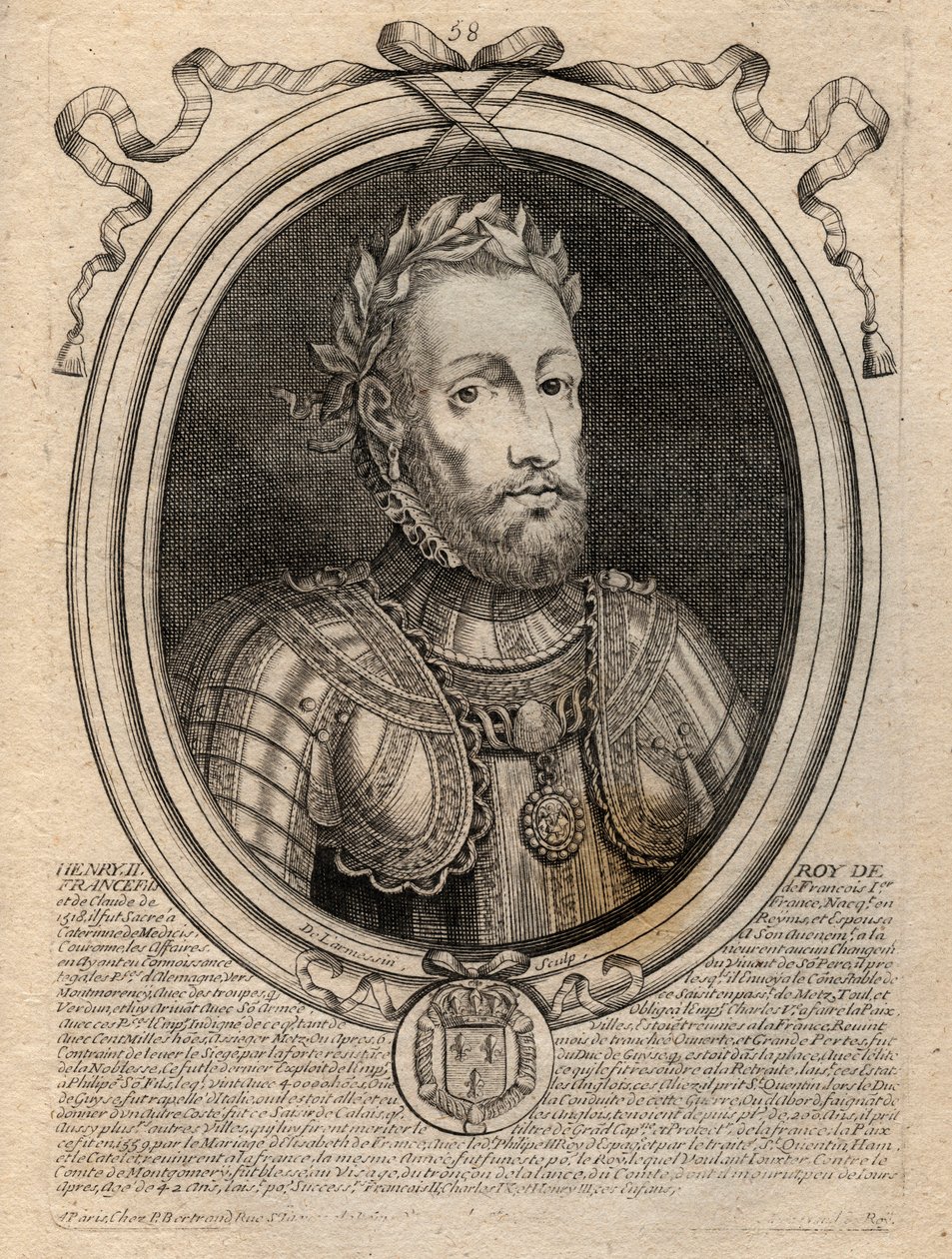 Portrét Jindřicha II. (1519 - 1559) Francouzský král - Jindřich II. (1519-59), francouzský král - rytina z 