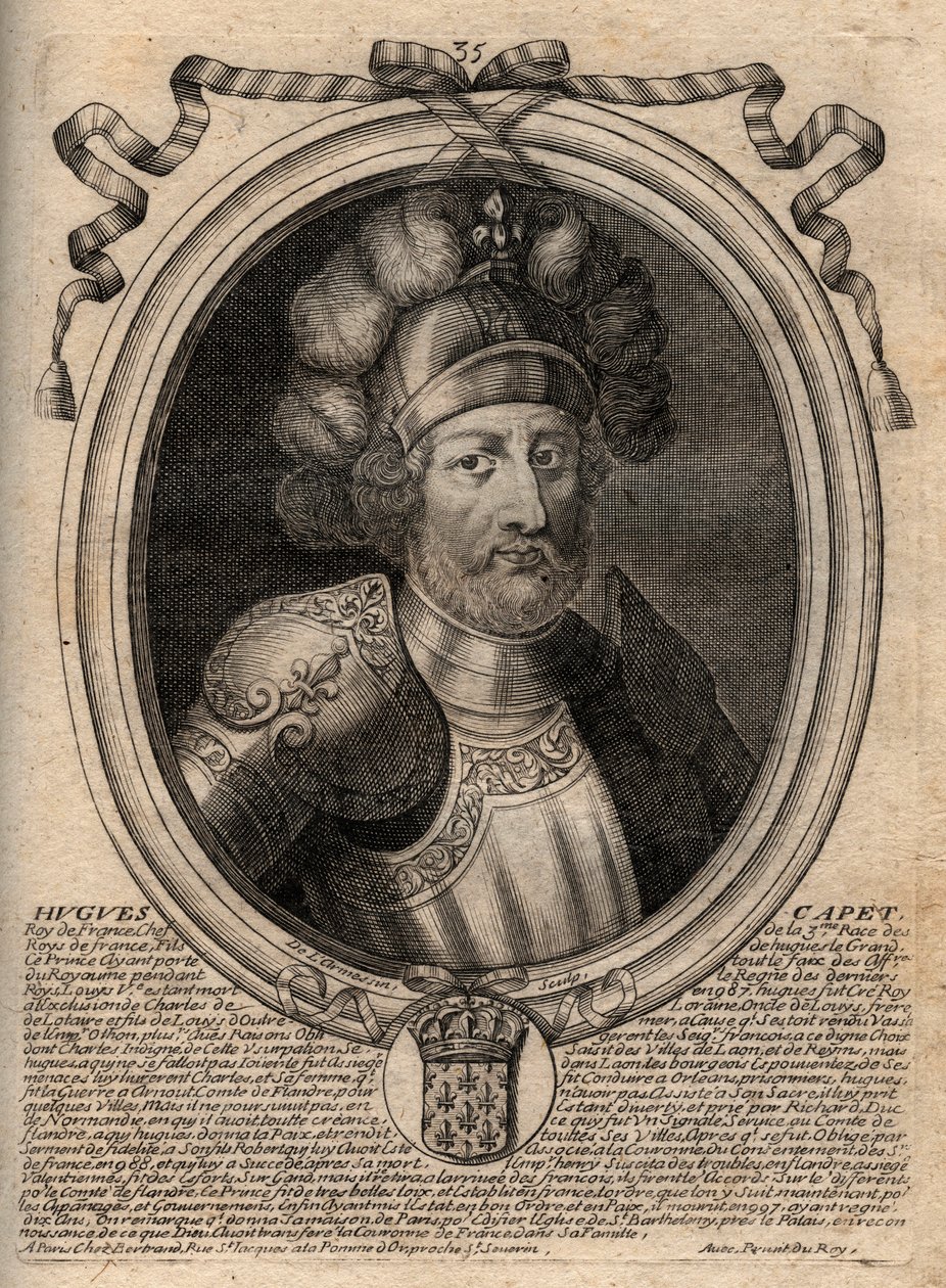 Portrét Huguese I. Capeta (asi 941 - 996), vévody francouzského a poté krále Francie - Portrét Huguese I. Capeta (asi 941-996), francouzského krále - rytina z 