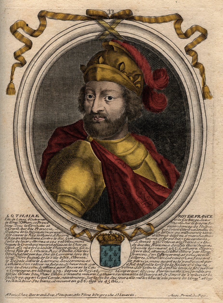 Portrét Lothaira (941-986), krále Franků - Lothair (941-986) Francouzský král - rytina z 