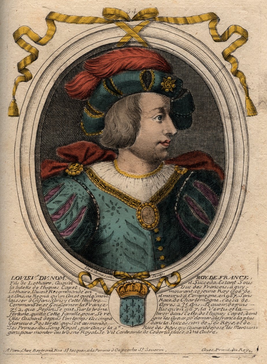 Portrét Ludvíka V. Indolentního (967-987), krále Francie - Ludvíka V. Indolentního (967-987) rytina z 