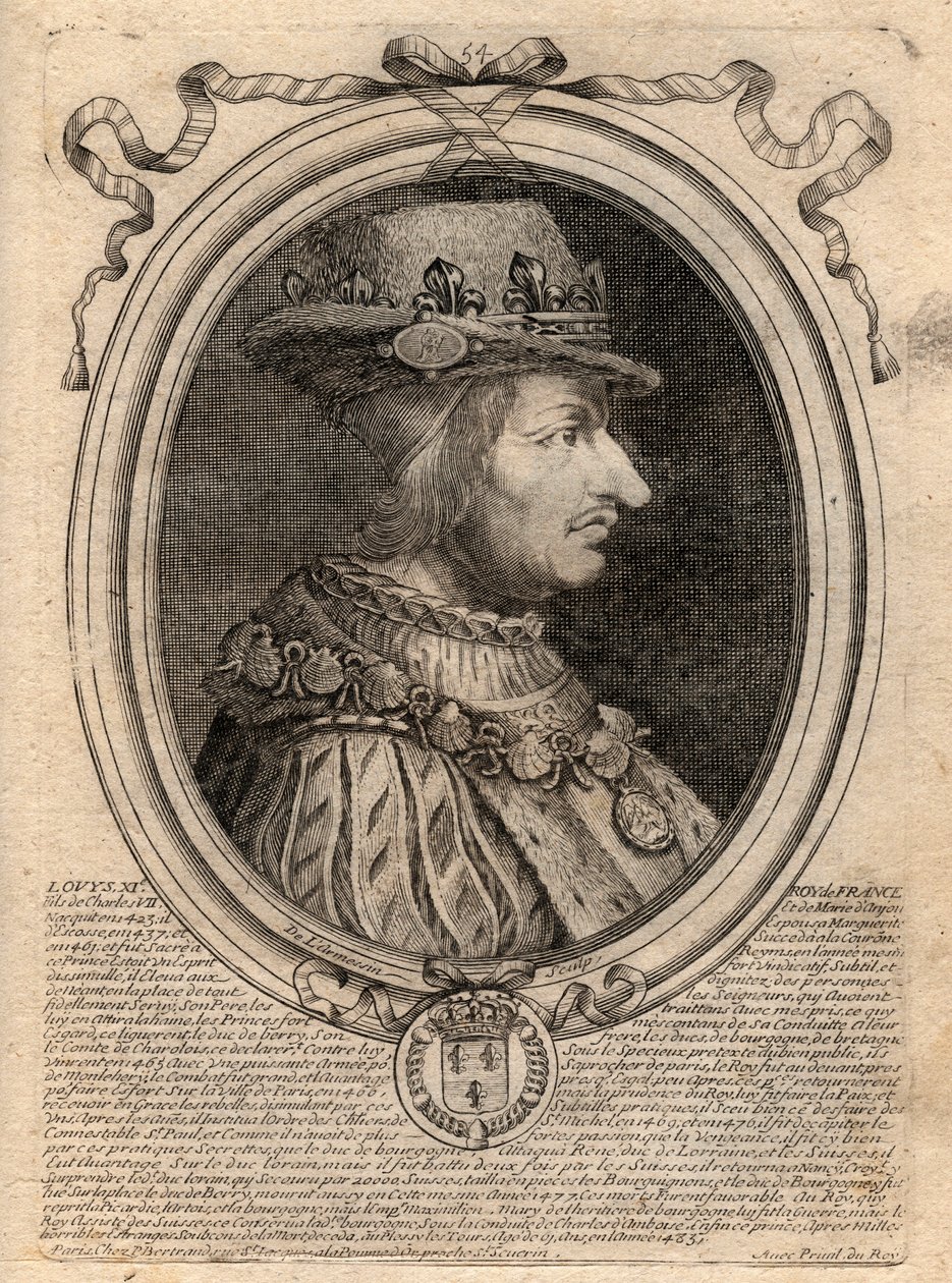 Portrét Ludvíka XI. (1423-1483), francouzského krále - Portrét Ludvíka XI. Francouzského (1423-1483), francouzského krále - rytina z 