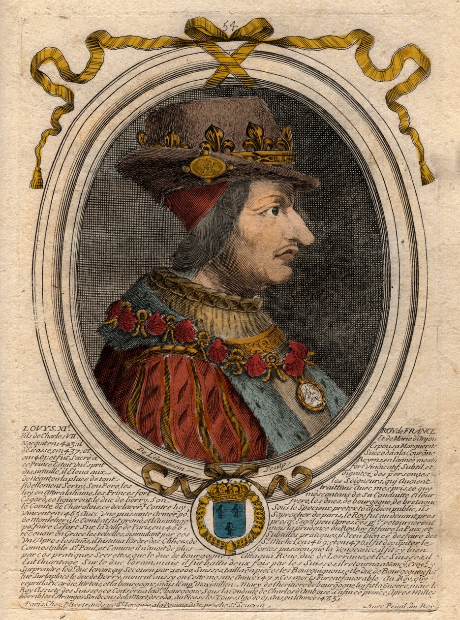 Portrét Ludvíka XI. (1423-1483), francouzského krále - Portrét francouzského krále Ludvíka XI. (1423-1483), francouzského krále - rytina z 