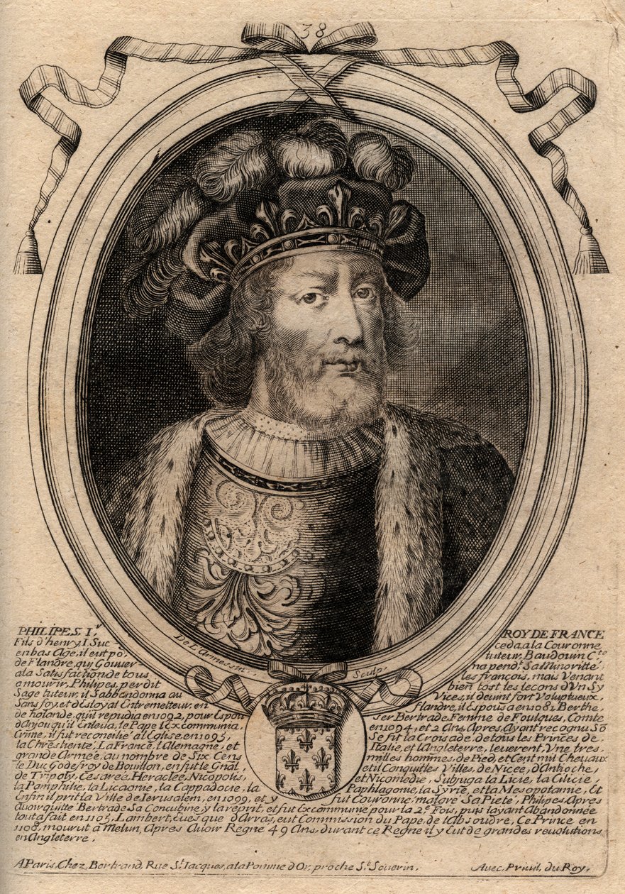Portrét Filipa I. (1060 - 1108), francouzského krále - Filipa I. (1053-1108) francouzského krále - rytina z 