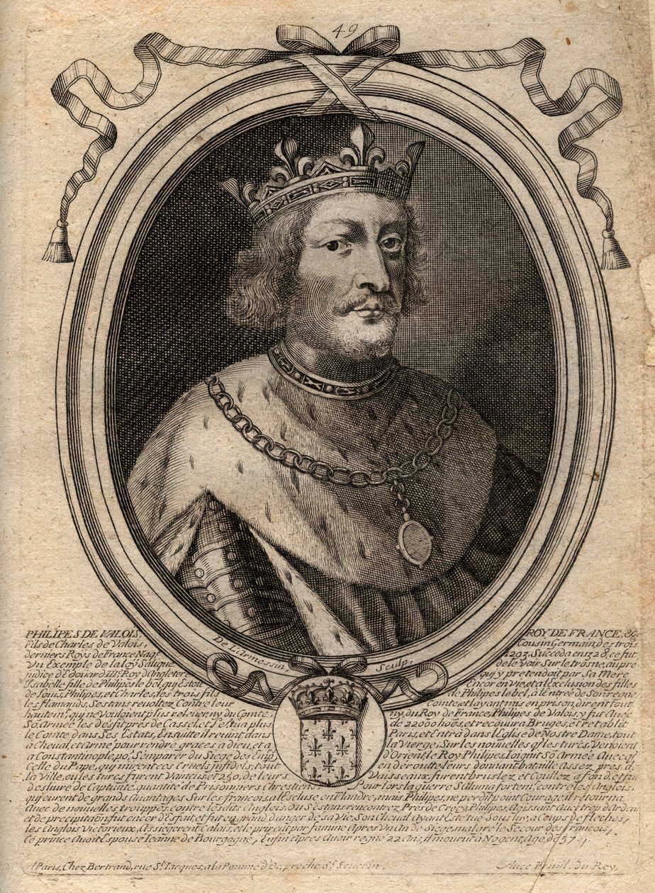 Portrét Filipa VI. z Valois (1294 - 1350), francouzského krále - Filip VI. z Valois (1293-1350) Francouzský král - rytina z 