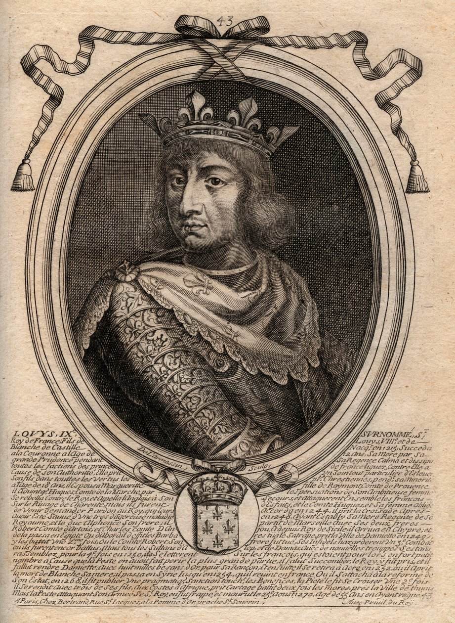 Portrét Saint Louis (Saint-Louis, Louis IX (1214-1270) - Saint Louis IX (1214-70) francouzský král - rytina z 