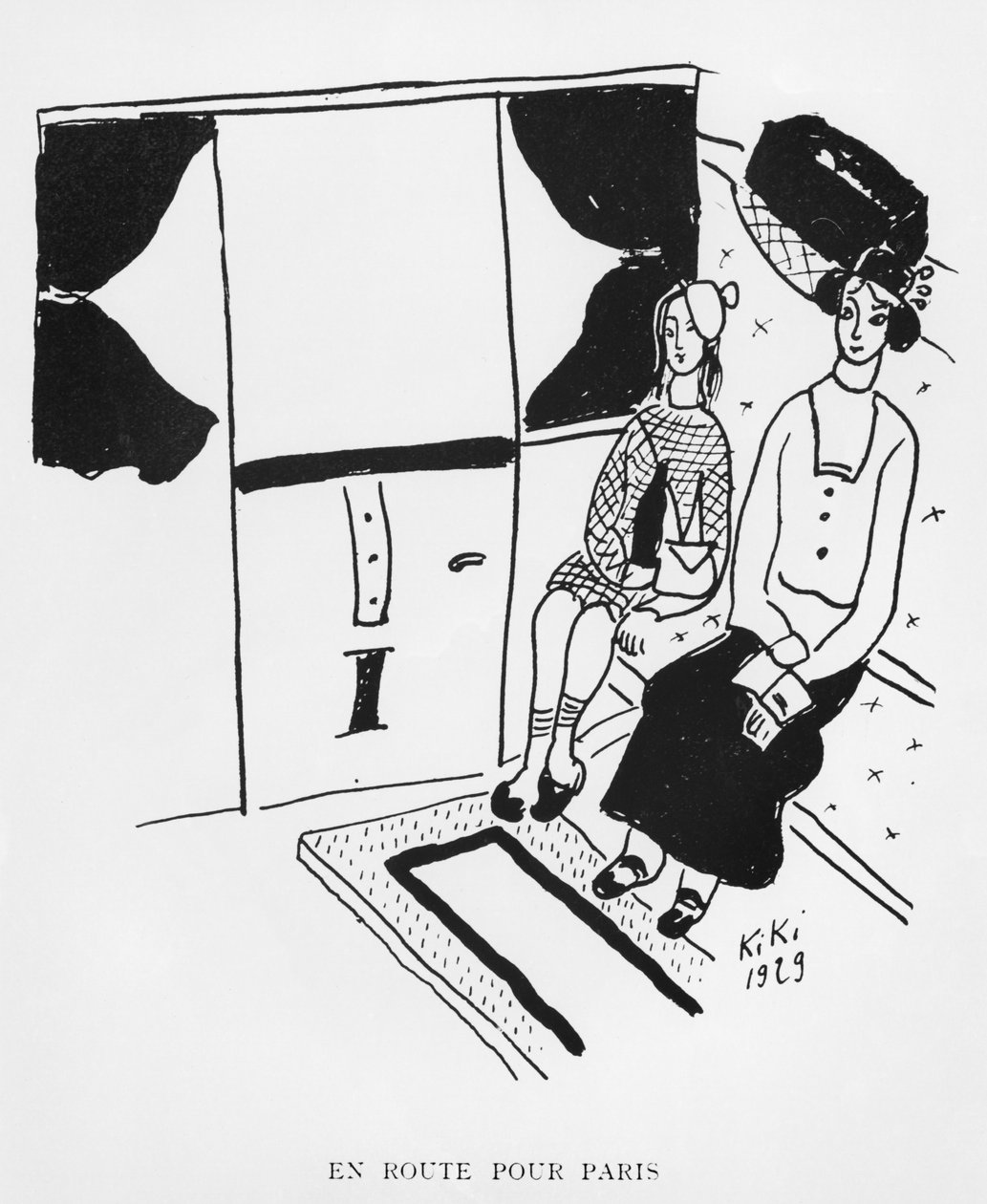 Na cestě do Paříže, ilustrace z knihy "Kikiho vzpomínky", edice Henri Broca, Paříž od de Montparnasse (1901 53) Kiki