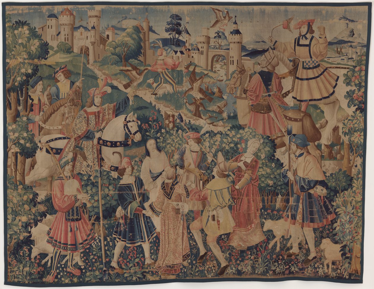 Lovecké a pastýřské scény s dudákem a tanečnicemi od design probably French 16th Century, Paris; woven in southern Netherlands or Paris in an undetermine workshop