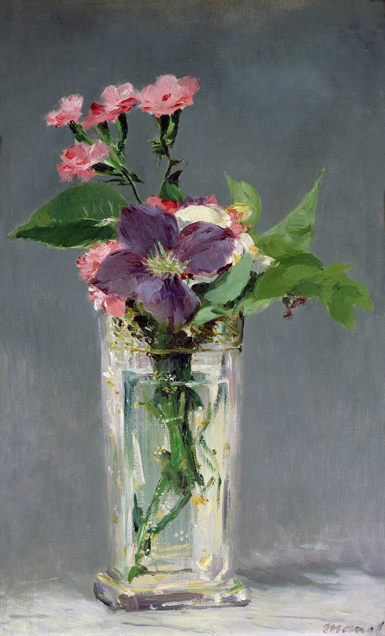 Pinks a Clematis v křišťálové váze, kolem roku 1882 od Édouard Manet