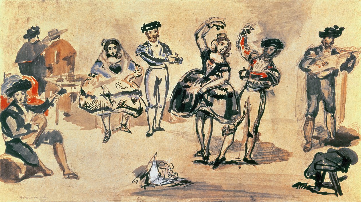 Španělští tanečníci, 1862 (wc, tužka a inkoust) od Édouard Manet