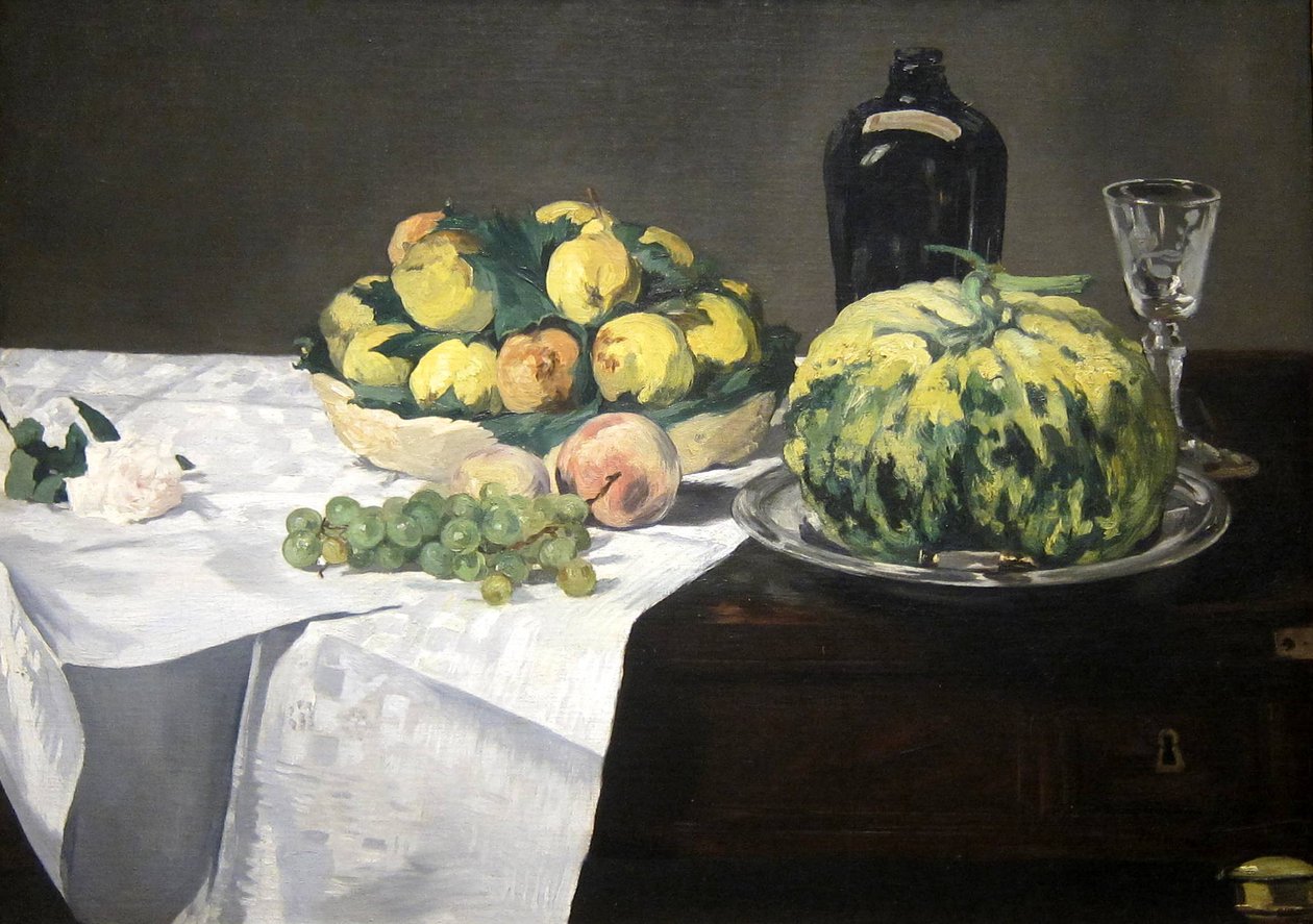 Zátiší s melounem a broskvemi od Édouard Manet