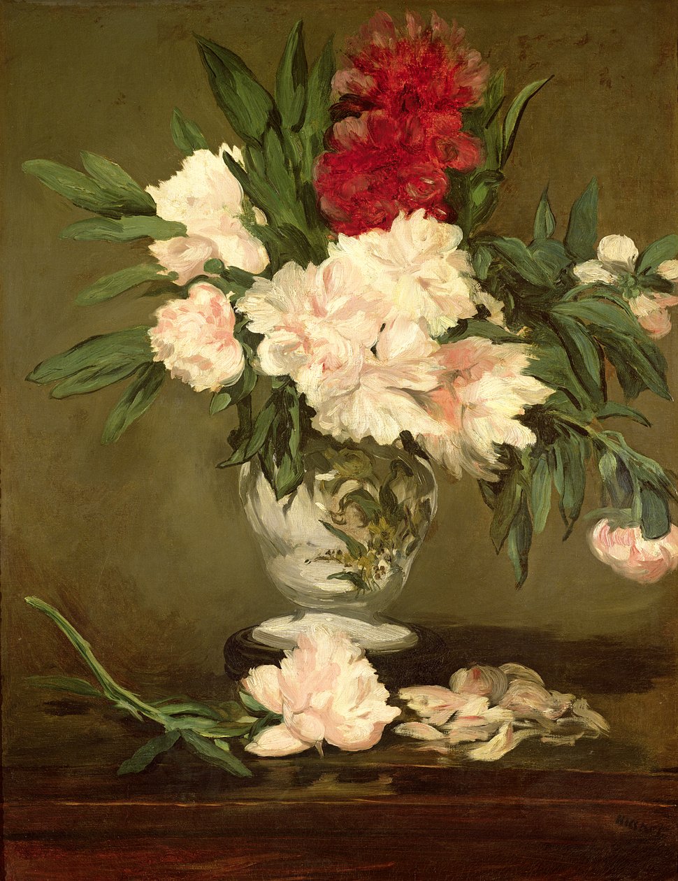 Váza s pivoňkami na malém podstavci, 1864 od Édouard Manet