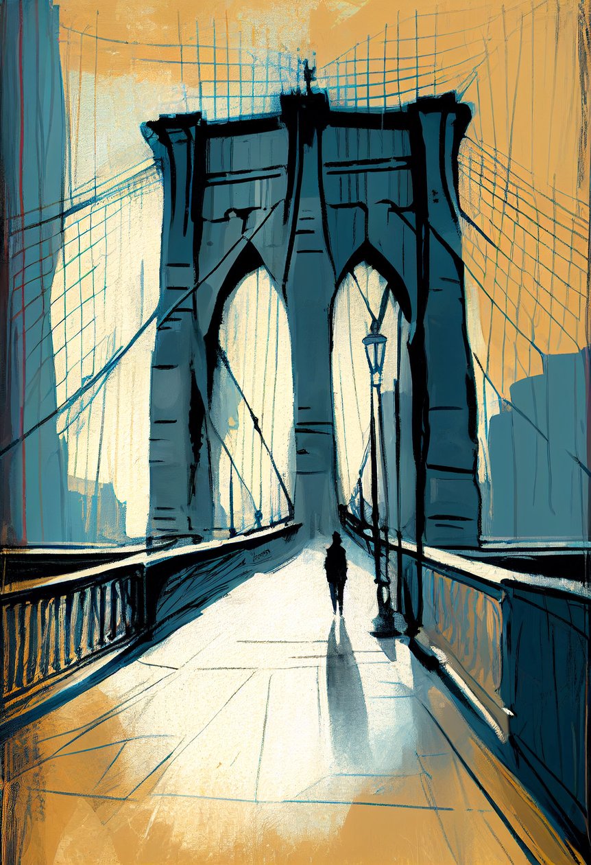 Abstraktní skica Brooklyn bridge painting, wall Umělecký tisk na vyžádání od F. Abderrahim