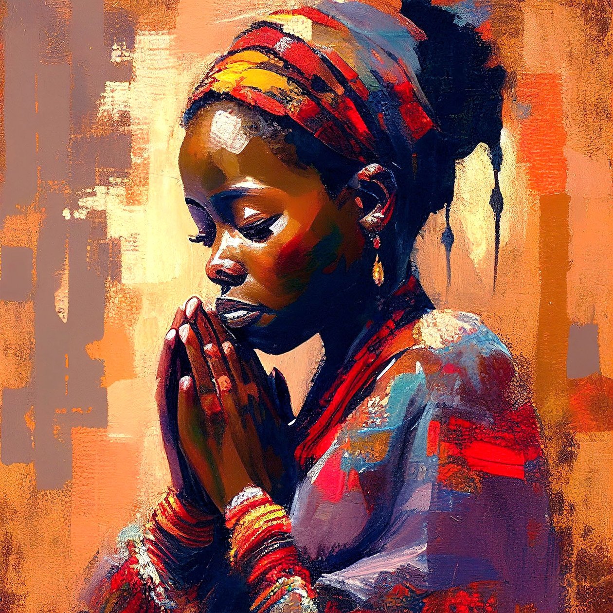 Digitální obraz na plátně: Africká dívka v meditaci, nástěnné umělecké tisky od F. Abderrahim