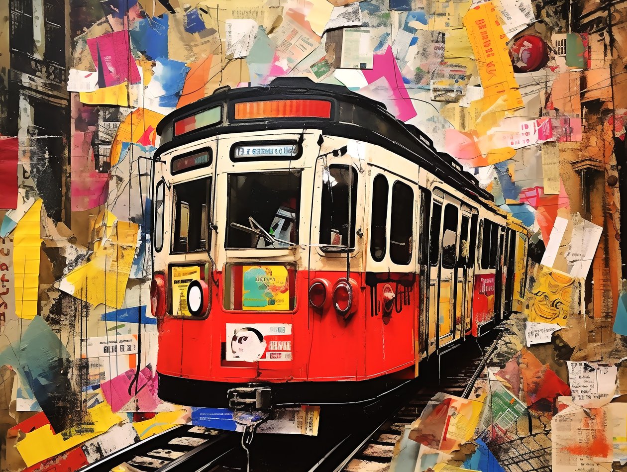 Nádraží lanovky Collage Stickers, Wall Art | Obrazy na plátně od F. Abderrahim