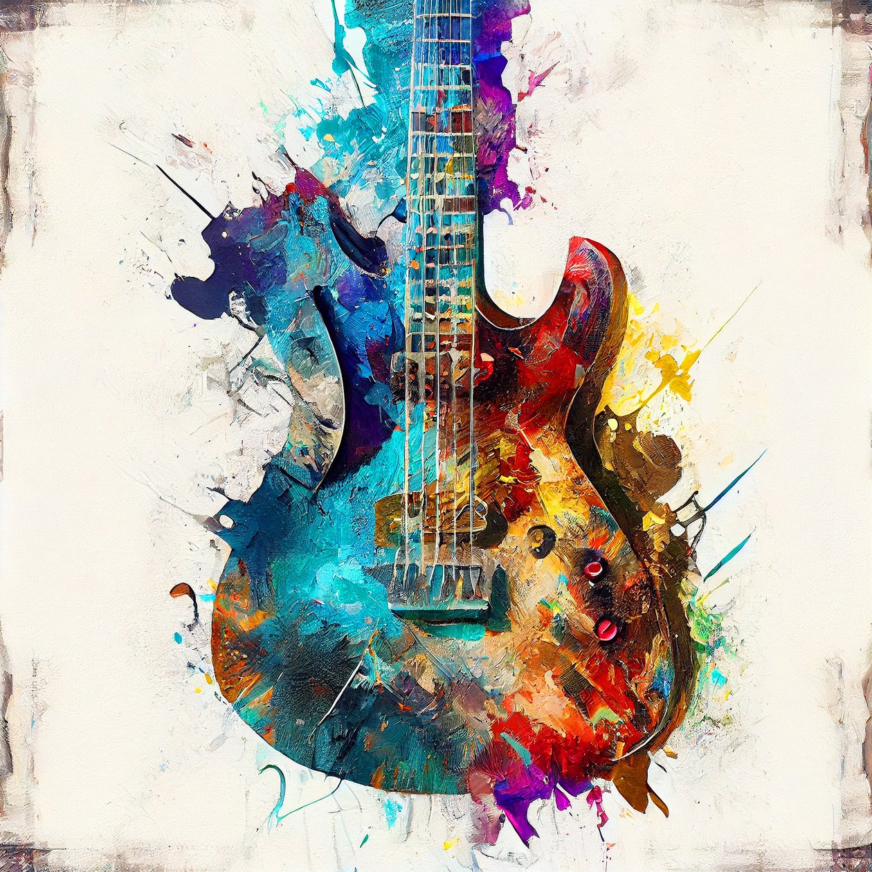 Music Art prints : Malba elektrickou kytarou na plátně od F. Abderrahim