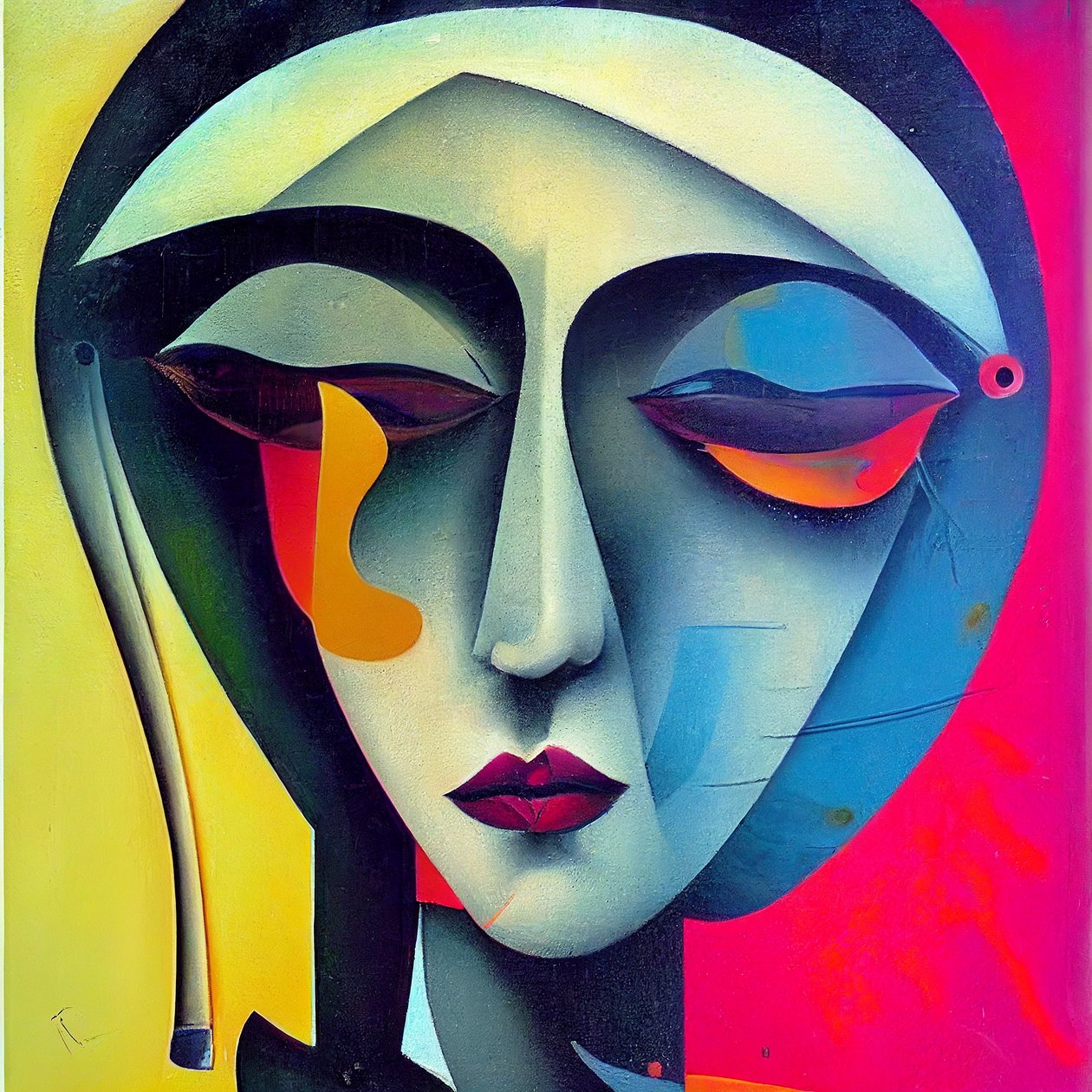Smutná ženská tvář v abstraktní figurativní malbě, Wall Art | Obrazy na plátně od F. Abderrahim