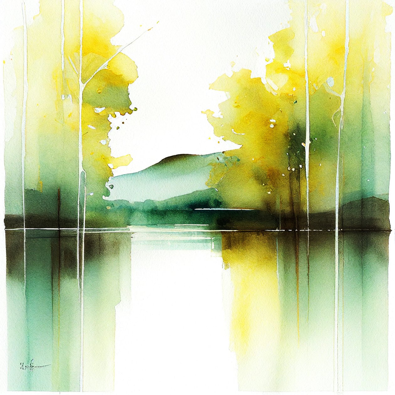 Serene Watercolor Landscape, digitální malba, nástěnné umělecké tisky od F. Abderrahim