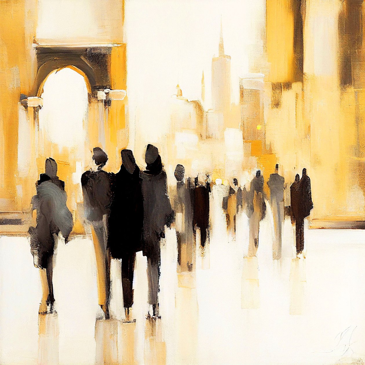 Urban Life: Abstrakti impressionistinen siluettimaalaus od F. Abderrahim