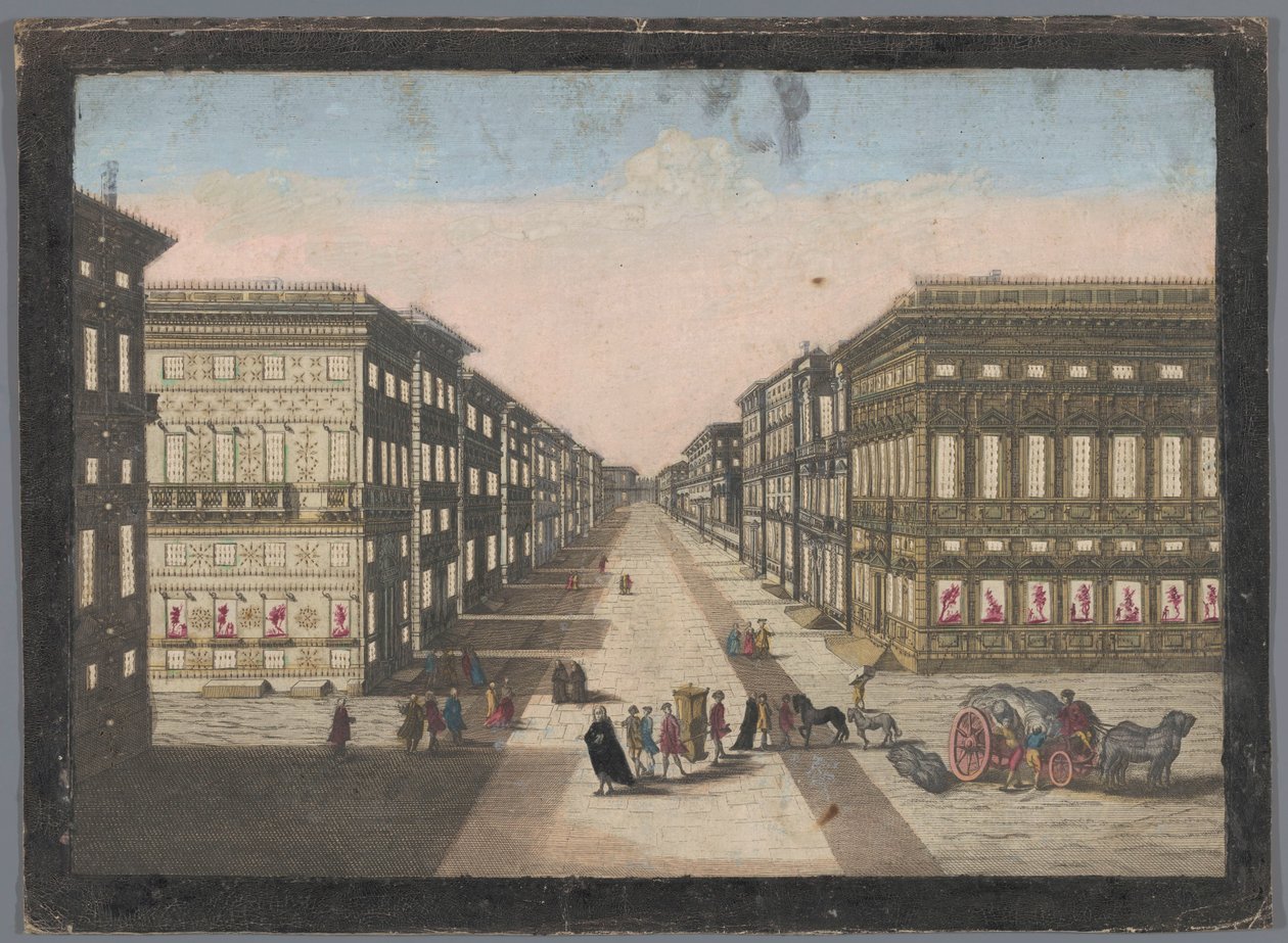 Gezicht op de Strada Nuova te Genua Pohled na Stradu Nuova od familie Remondini (attributed to)