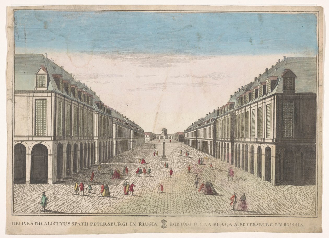 Pohled na náměstí v Petrohradu Dibujo de una plaça a Petersburg en Russia (název na objektu) od familie Remondini (attributed to)