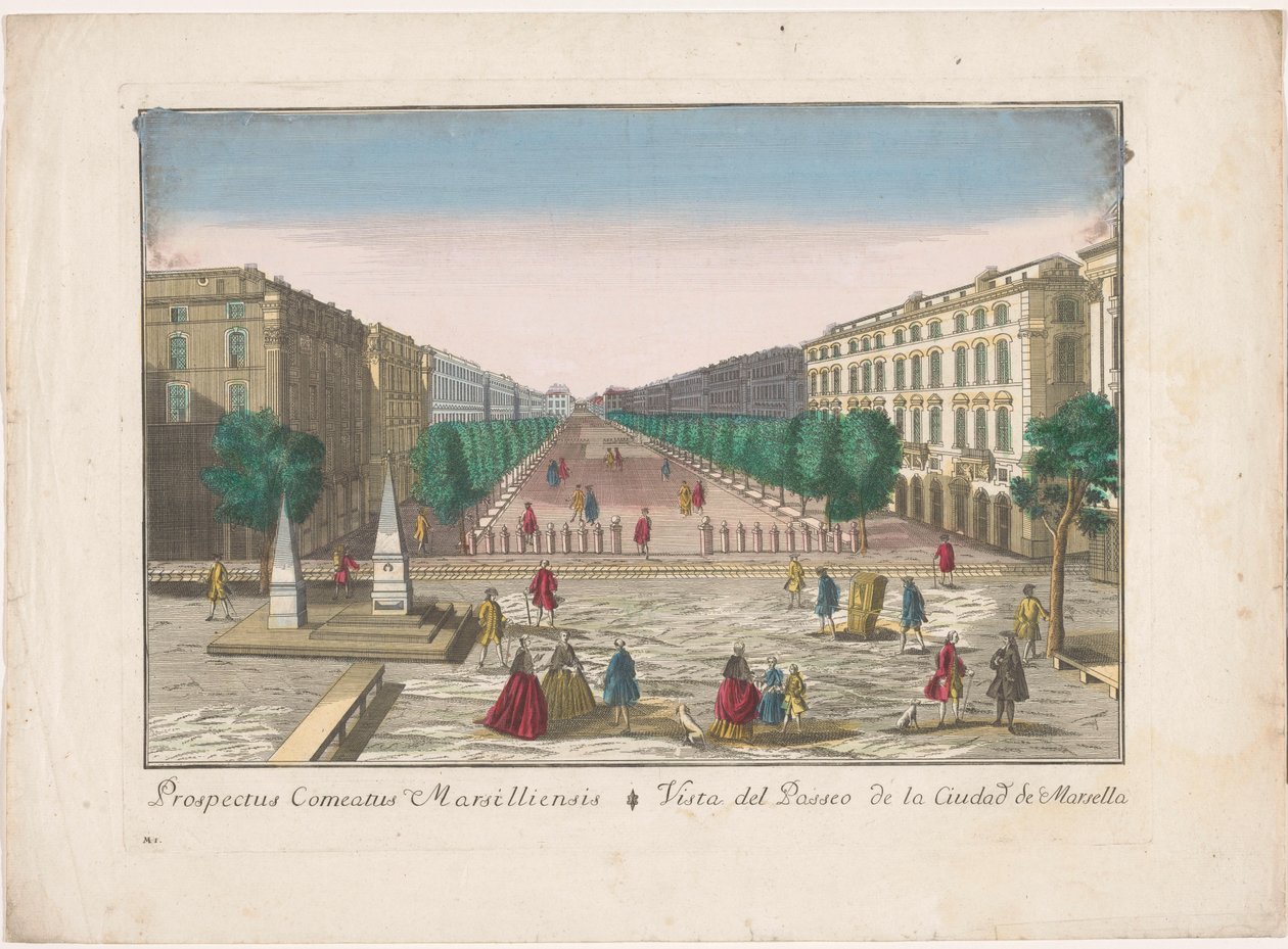 Pohled na promenádu ​​v Marseille Vista del paseo de la ciudad de Marsella (název na objektu) od familie Remondini (attributed to)