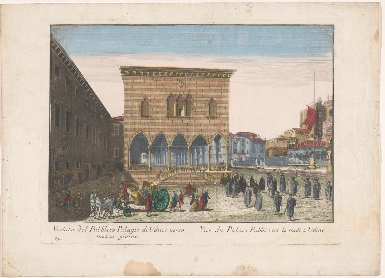 Gezicht op het Stadhuis te Udine Pohled na veřejné Palagio v Udine k poledni (název na objektu) od familie Remondini (attributed to)