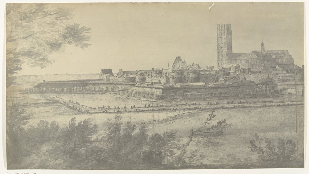Pohled na Harderwijk, 1672 Fotografie kreseb francouzské invaze do Nizozemska v roce 1672 od Adama Franse van der Meulena dochované v Manufacture des Gobelins (název série) od frères Moreau