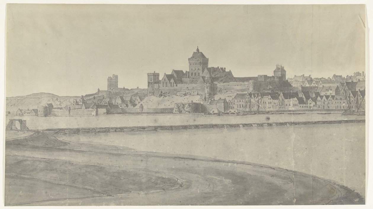 Pohled na Nijmegen, 1672 Fotografie kreseb francouzské invaze do Nizozemska v roce 1672 od Adama Franse van der Meulena dochované v Manufacture des Gobelins (název série) od frères Moreau