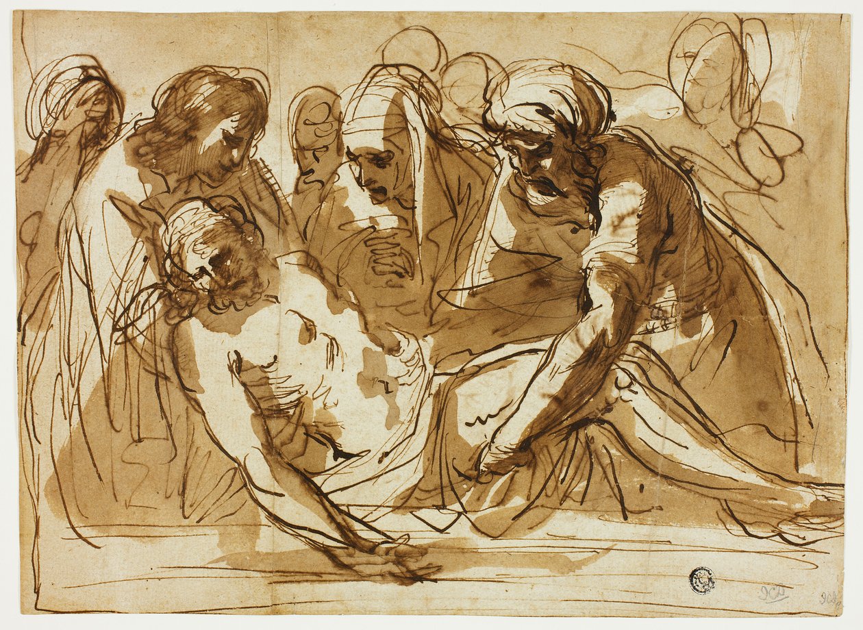 Uložení (recto); Panna a dítě s dítětem Janem Křtitelem (verze) od imitator of Guercino