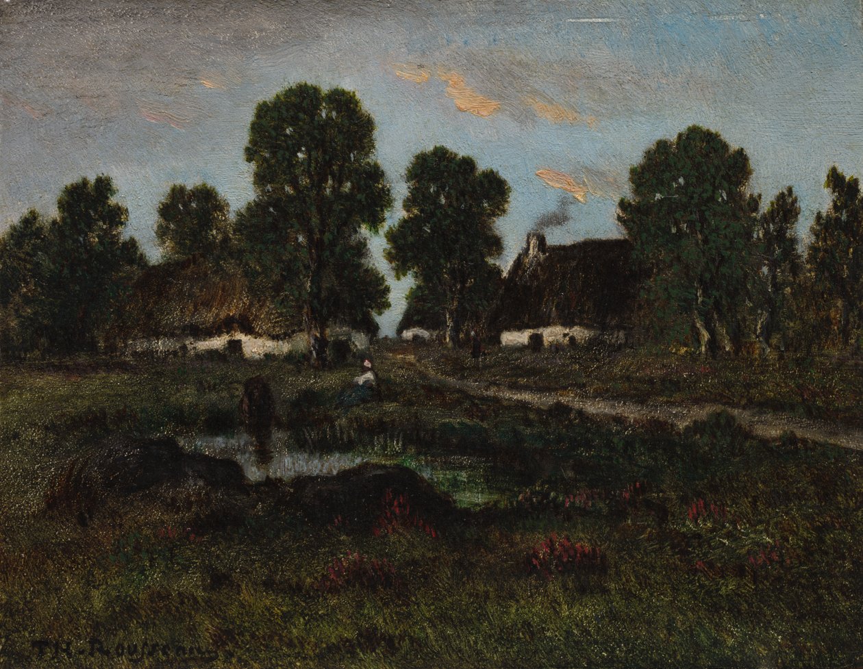 Chaty v blízkosti Larchant od imitator of Théodore Rousseau
