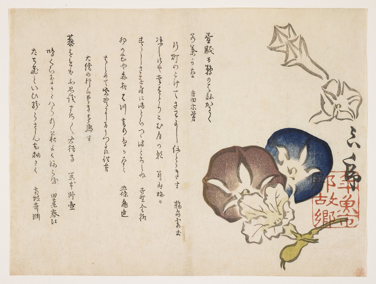 Morning Glories, cca 1830 (barevný dřevořez) od Ishi Matora