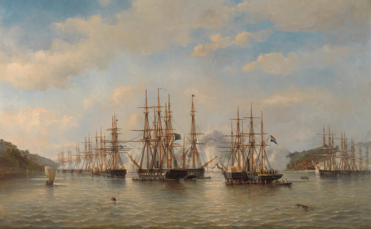 Nizozemské, anglické, francouzské a americké eskadry v japonských vodách během expedice vedené francouzským velitelem Constantem Jaurèsem, září 1864 od jonkheer Jacob Eduard van Heemskerck