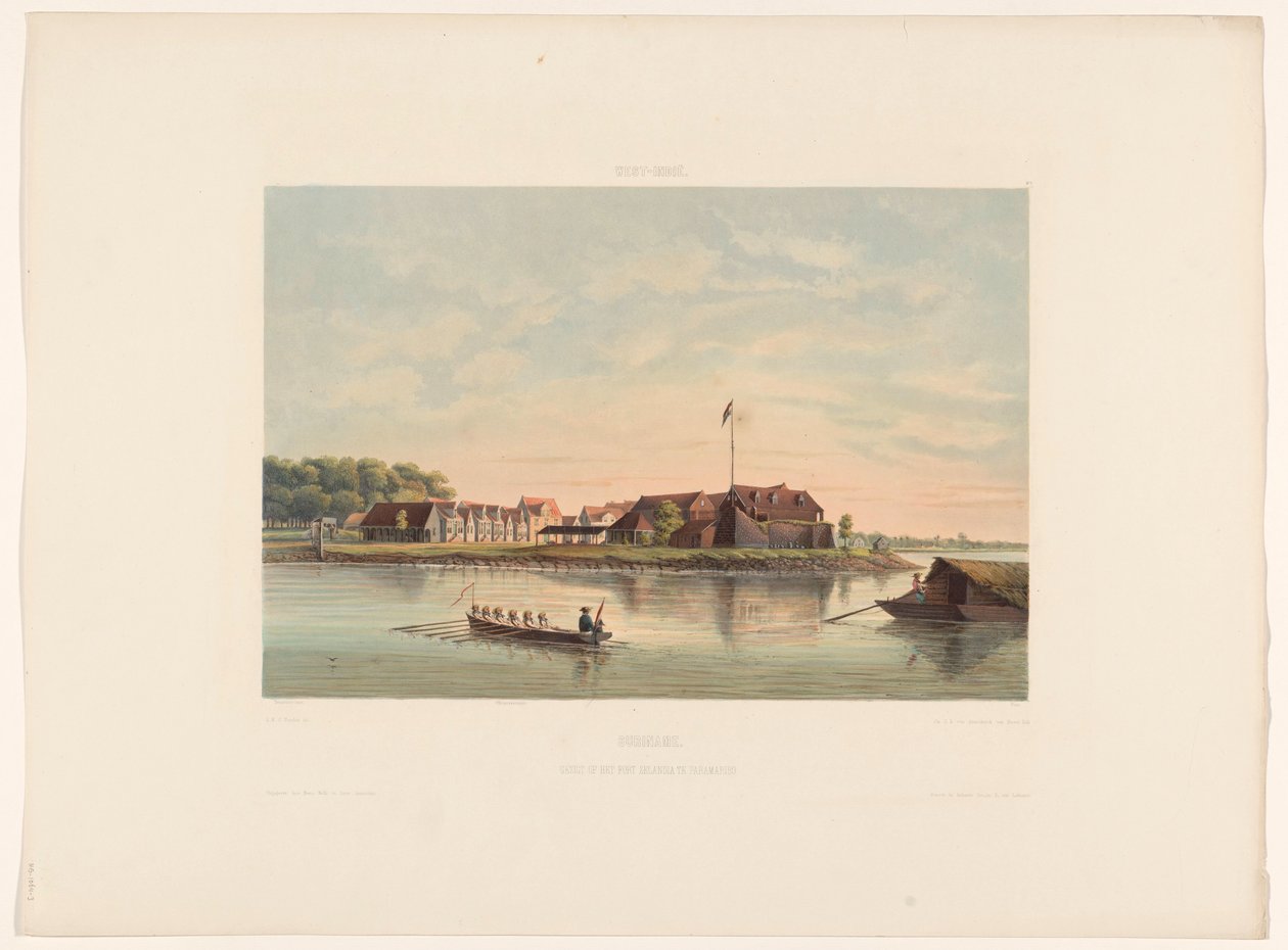 Fort Zeelandia v Paramaribo Surinam. Pohled na Fort Zélandia v Paramaribo (titul na objektu) od jonkheer Jacob Eduard van Heemskerck