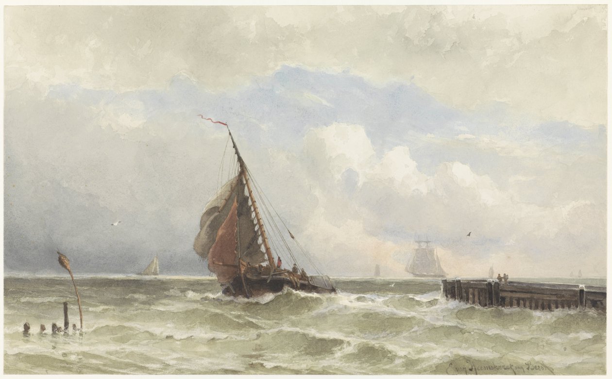 Přístav Vlissingen s připlouvající plachetnicí od jonkheer Jacob Eduard van Heemskerck