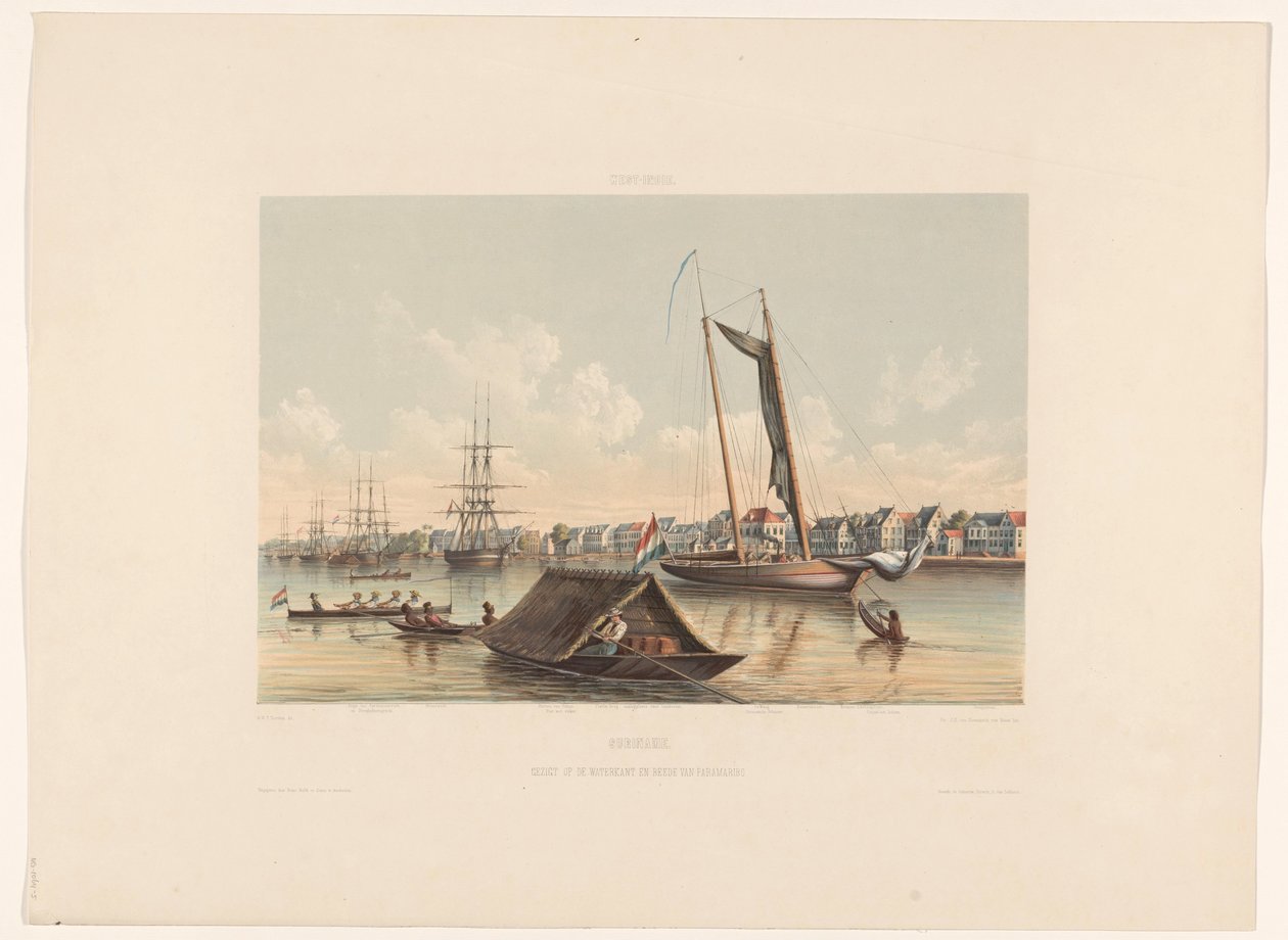 Nábřeží a roadstead v Paramaribo Surinam. Pohled na Waterkant a Roadstead of Paramaribo (název na objektu) od jonkheer Jacob Eduard van Heemskerck