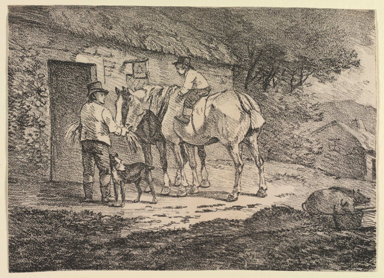 Vzorky polyautografie: Koně u dveří chaty od near the Policoro Painter (South Italian, Lucanian, active c. 400 BC)