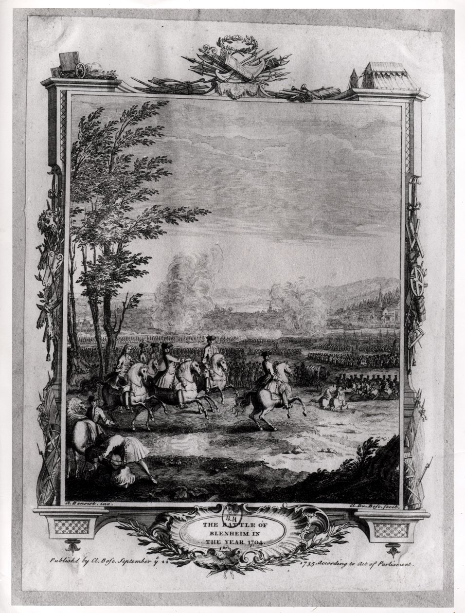 Bitva u Blenheimu, 13. srpna 1704, vyryl Claude Dubosc, 1735 od Antoine Benoist or Benoit du Cercle