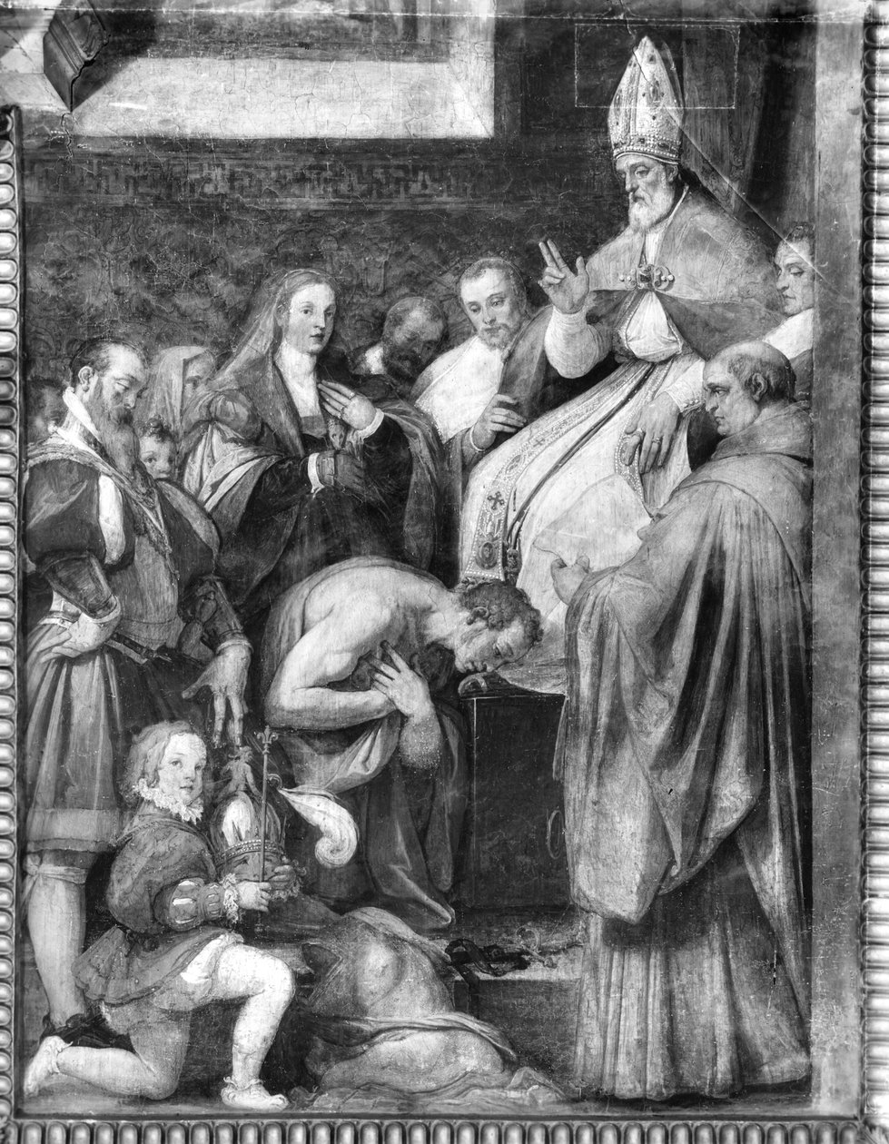 Papež Řehoř VII. (nar. 1020) osvobozující císaře Jindřicha IV. (1050-1106) od Federico Zuccari or Zuccaro