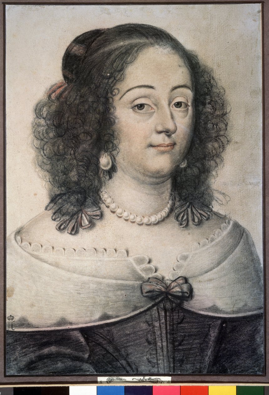 ""Portrait Of A Woman"" Toto je pravděpodobně anglická královna Henriette Marie (1609-1669). Kresba křídou Daniel Dumoustier (nebo Dumonstier) (1574-1646) 1640 Puškinovo muzeum, Moskva od or Dumoustier Daniel Dumonstier