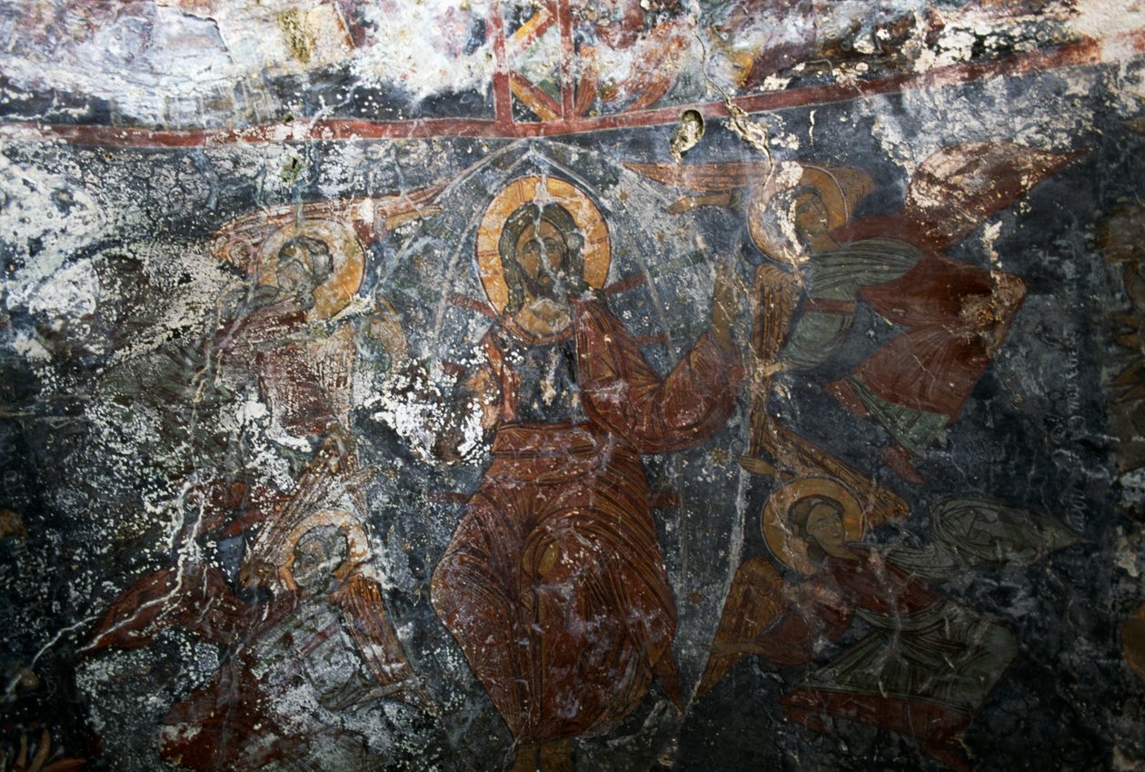 Kristus s anděly a svatým, freska v kostele Panagia, Kitiros, Kréta, Řecko (foto) od Theodore Charles Ange Coquelin