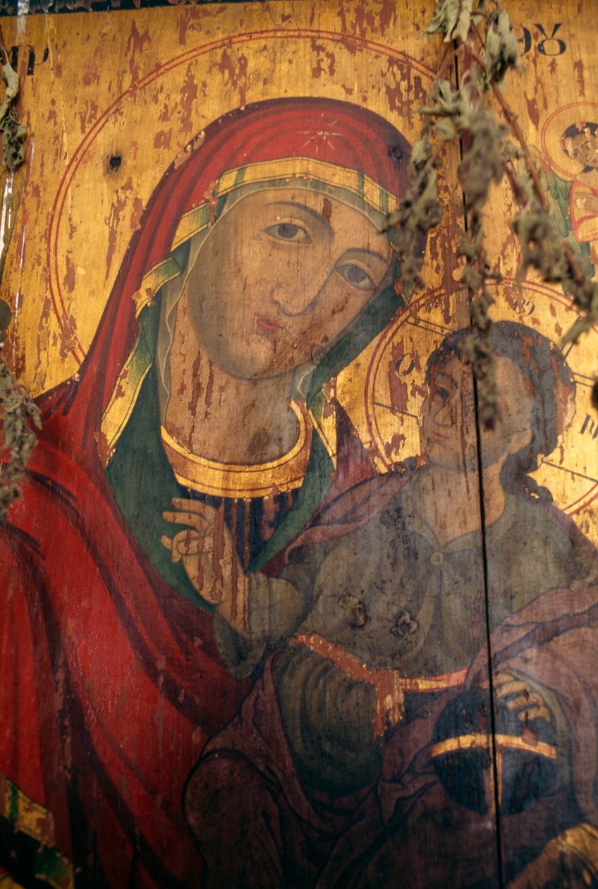 Madona s dítětem, malovaná na dřevě v kostele Agios Antonios, Kavousi, Kréta, Řecko (foto) od Theodore Charles Ange Coquelin