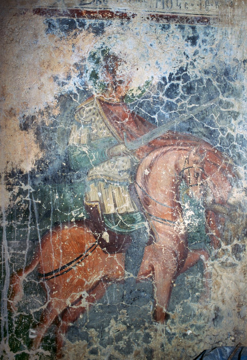 Muž na koni s mečem, freska v byzantském kostele Agios Athanasios, Kefali, Kréta, Řecko (foto) od Theodore Charles Ange Coquelin