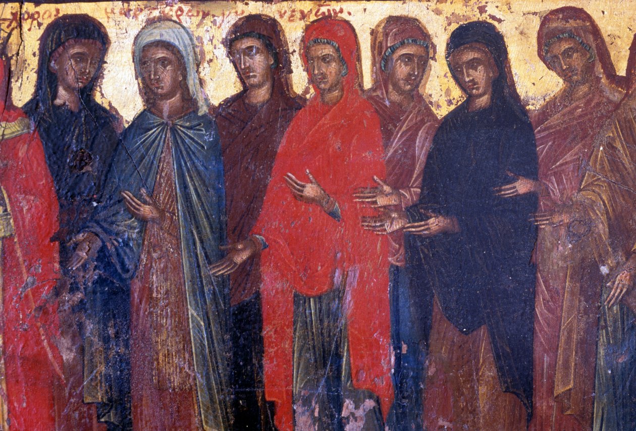 Zbožné ženy, dřevěný panel v byzantském kostele Palea Roumata, Kréta, Řecko (foto) od Theodore Charles Ange Coquelin
