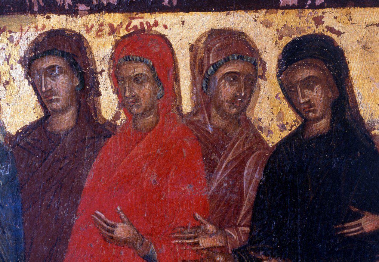 Zbožné ženy, dřevěný panel v byzantském kostele Palea Roumata, Kréta, Řecko (foto) od Theodore Charles Ange Coquelin
