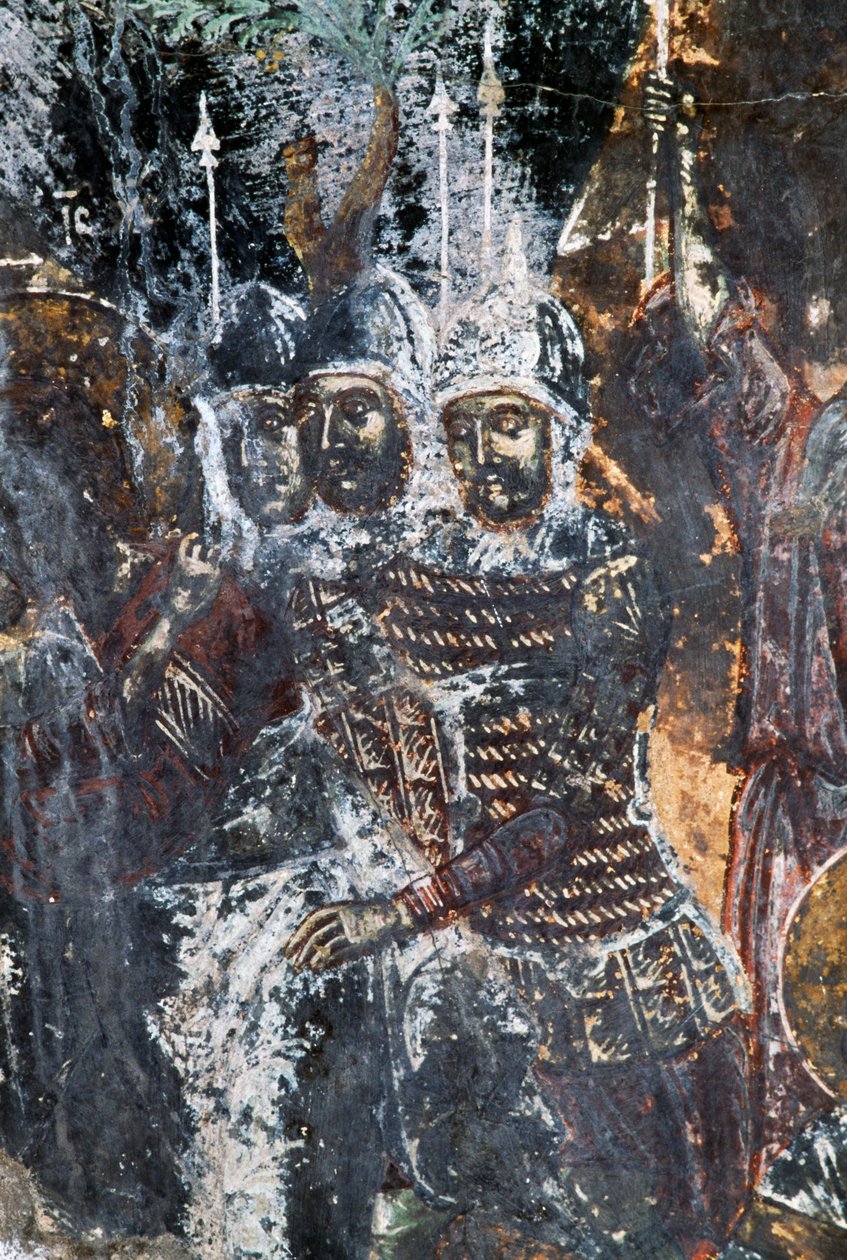 Voják, poškozená freska na stropě kostela Agios Vasileios, Vavouledo, Kréta, Řecko (foto) od Theodore Charles Ange Coquelin