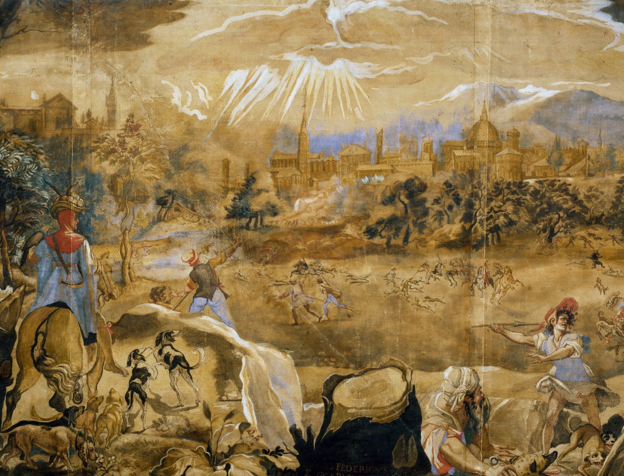 Lov jelenů (s ideálním výhledem na Florencii v pozadí), detail, c.1565 od or Zuccaro Federico Zuccari