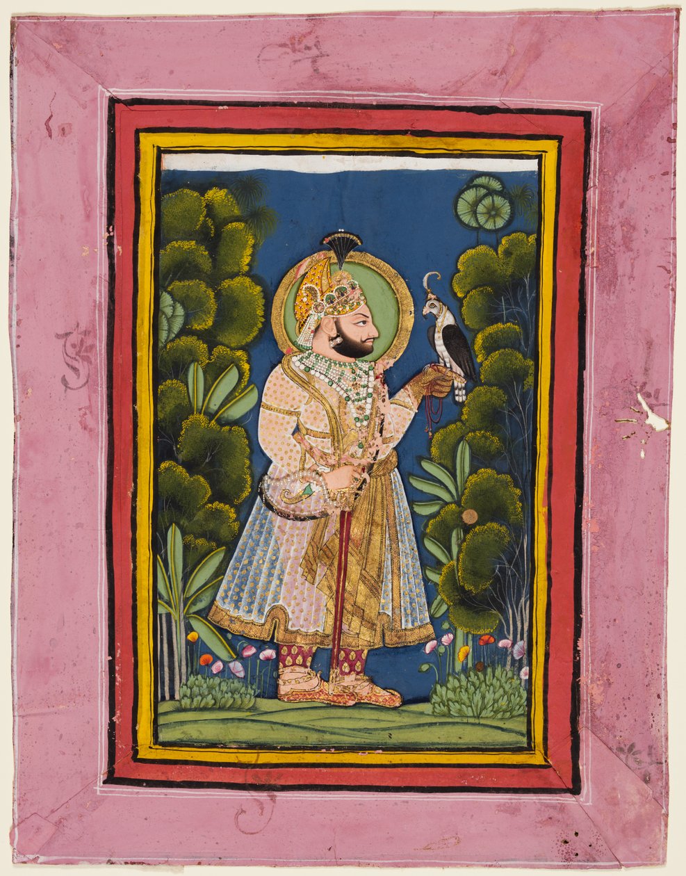 Maharana Jawan Singh z Mewar (r. 1828–38) držící sokola od possibly by Ghasi