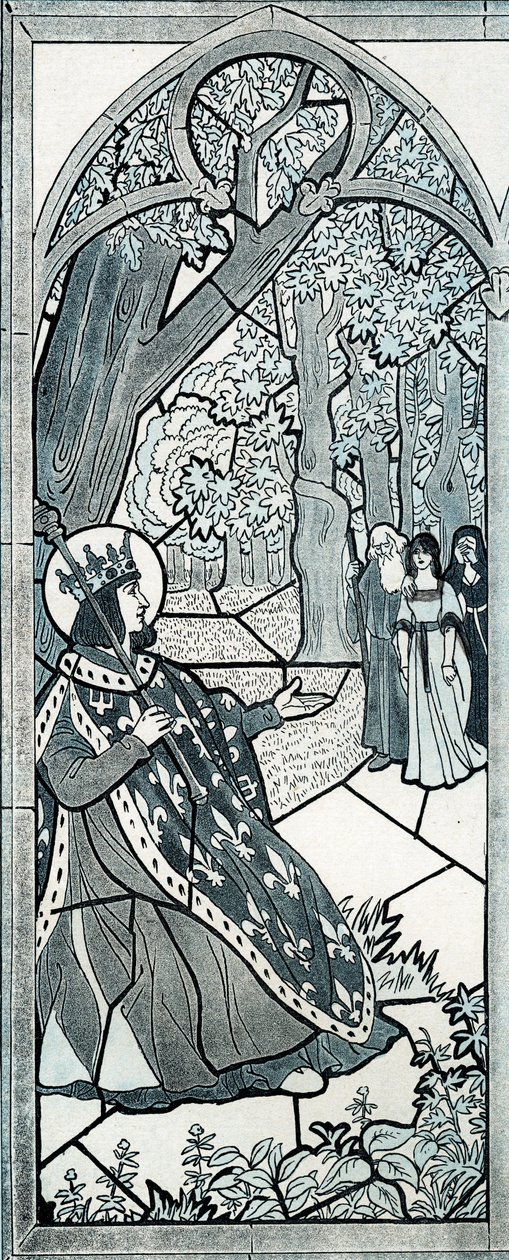 Někdo, kdo odsud odešel? slova Ludvíka IX. dit Saint Louis (1214-1270), který konal spravedlnost na úpatí dubu, aby povzbudil obyvatele, aby řekli své stížnosti. Ilustrace Job (Jacques Marie Gaston Onfray a Breville) (Jacques-Marie) (1858-1931 od pseudonym for Onfray de Breville Jacques Job